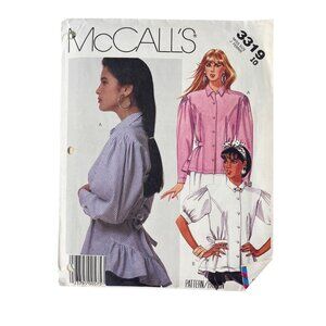 80s McCalls 3319 Misses Blouse Sewing Pattern Size 10 Vintage 1987 Retro UNCUT